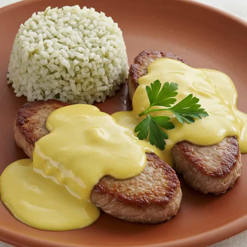 Foto deliciosa de Filé Mignon ao Molho Cremoso de Mostarda pronta para servir - Carnes & Frango