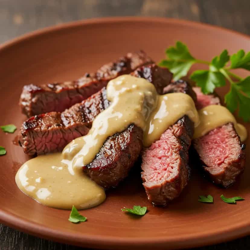 Foto deliciosa de Filé Mignon ao Molho de Ostra pronta para servir - Carnes & Frango