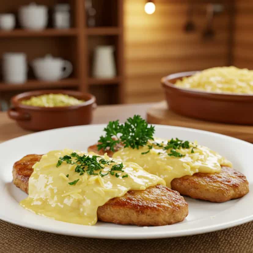 Foto deliciosa de Filé mignon ao molho de queijo pronta para servir - Carnes & Frango