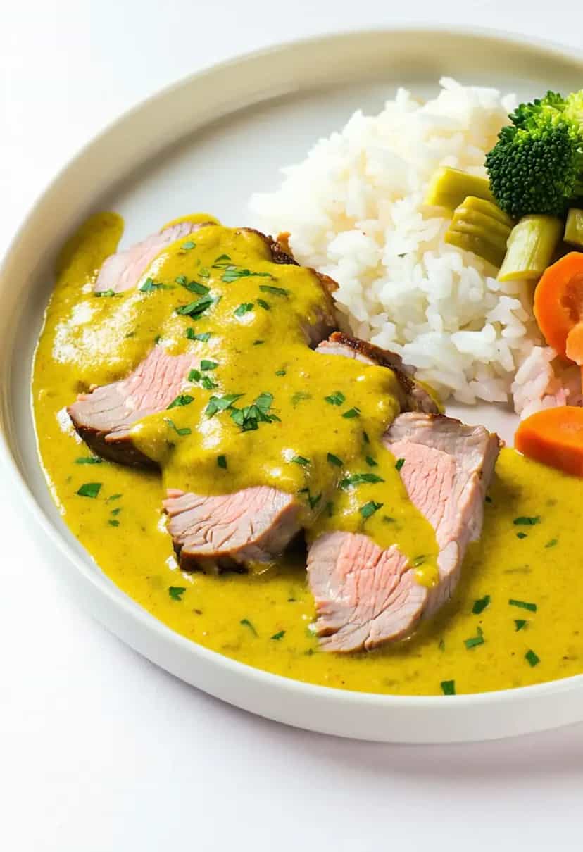 Foto deliciosa de Filé Mignon Suíno ao Molho de Mostarda pronta para servir - Carnes & Frango