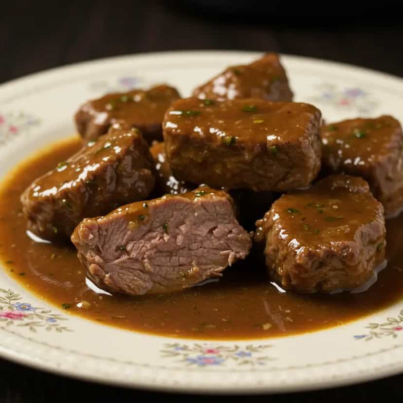 Foto deliciosa de Filé Mignon Suíno Molhadinho na Panela de Pressão pronta para servir - Carnes & Frango