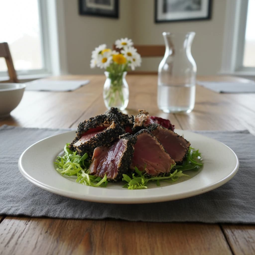 Filet de Atum Crocante com Sementes de Papoula e Vinagrete