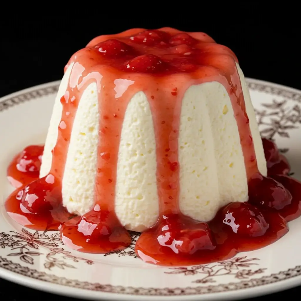 Flan Cremoso de Iogurte com Calda de Morangos