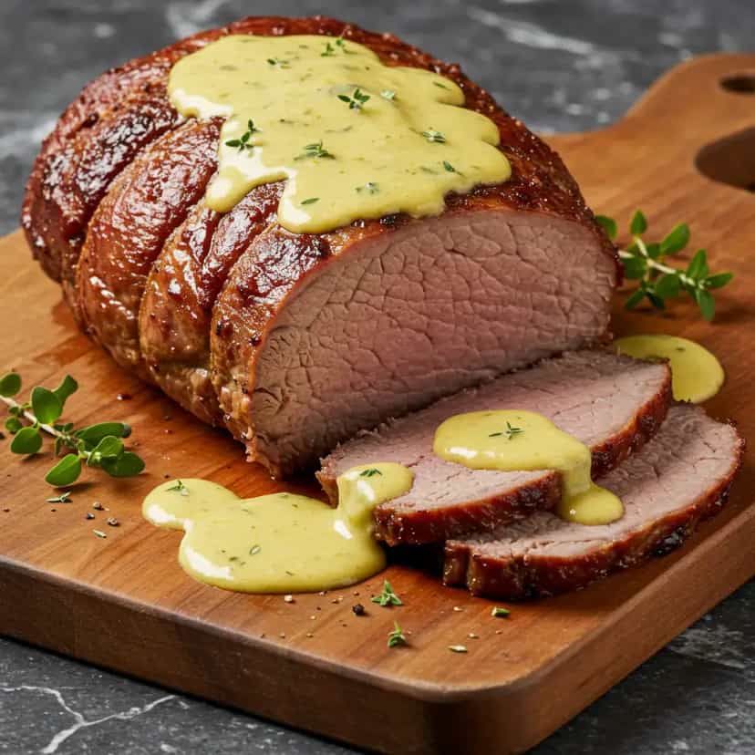 Foto deliciosa de Fraldinha assada ao forno com molho de gorgonzola pronta para servir - Carnes & Frango