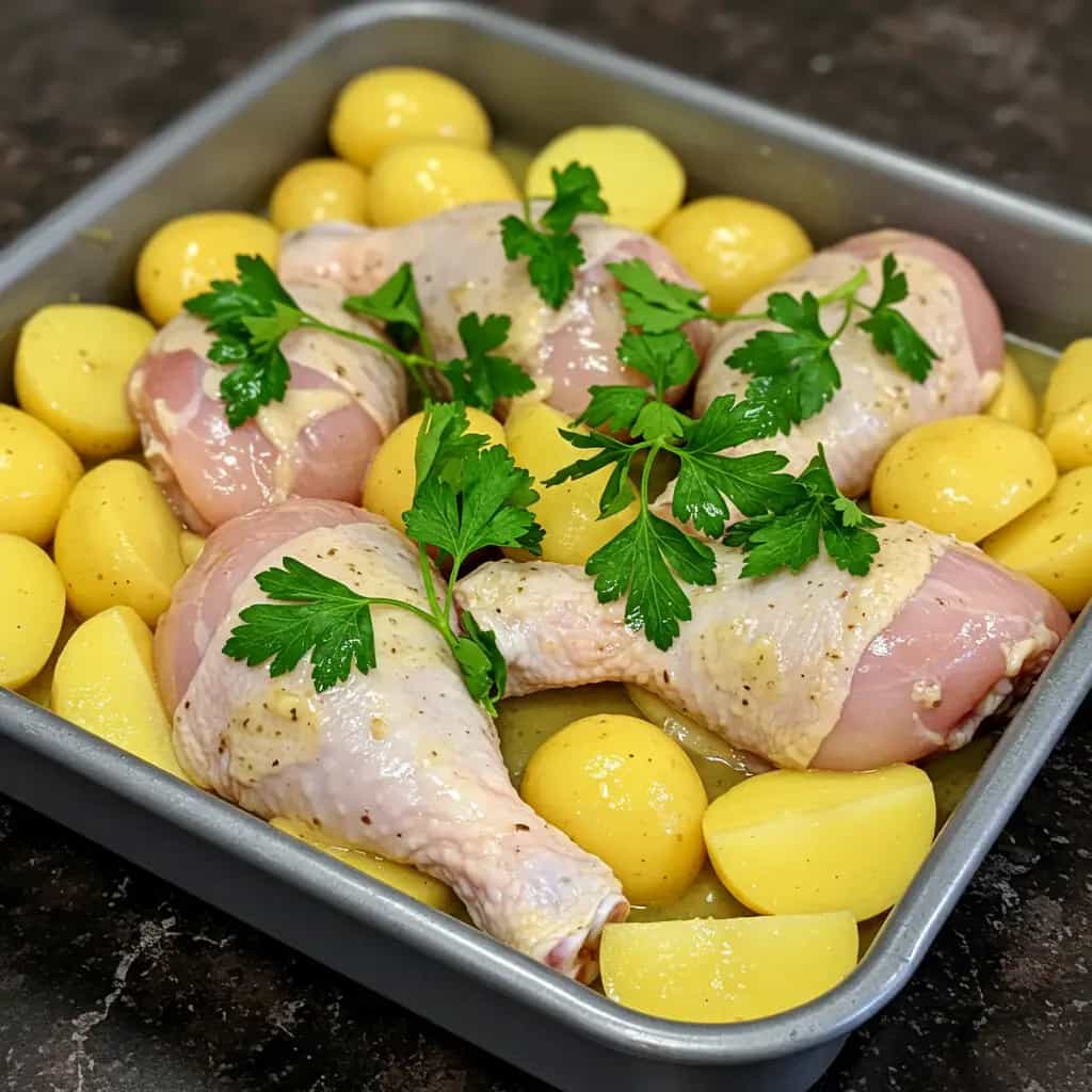 Frango assado com batatas e cerveja