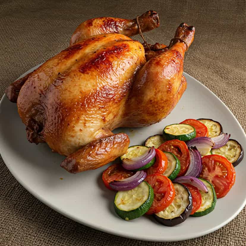 Foto deliciosa de Frango Assado com Ratatouille de Legumes pronta para servir - Carnes & Frango