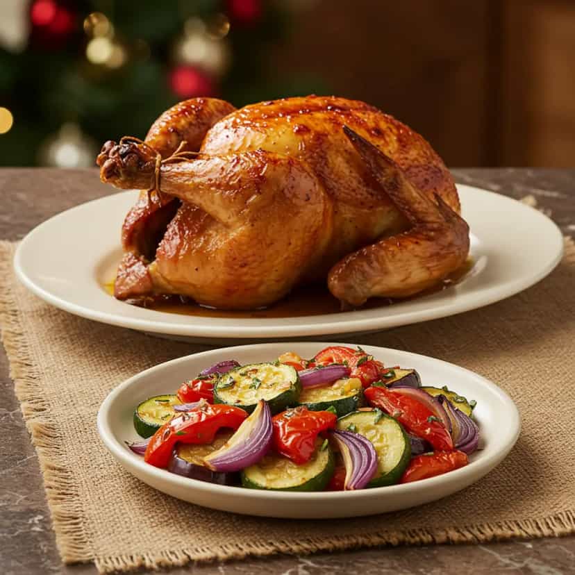 Foto deliciosa de Frango Assado com Ratatouille de Legumes pronta para servir - Carnes & Frango