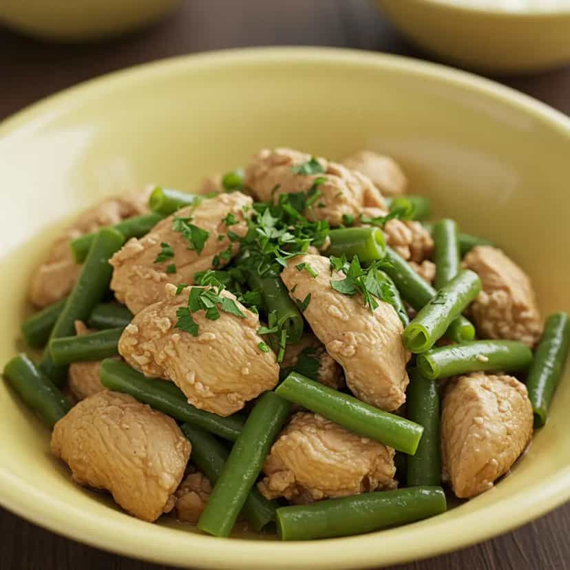 Foto deliciosa de Frango Caipira com Quiabo e Angu de Banana pronta para servir - Carnes & Frango