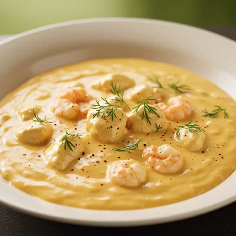 Foto deliciosa de Frango com Camarão ao Molho de Curry pronta para servir - Carnes & Frango