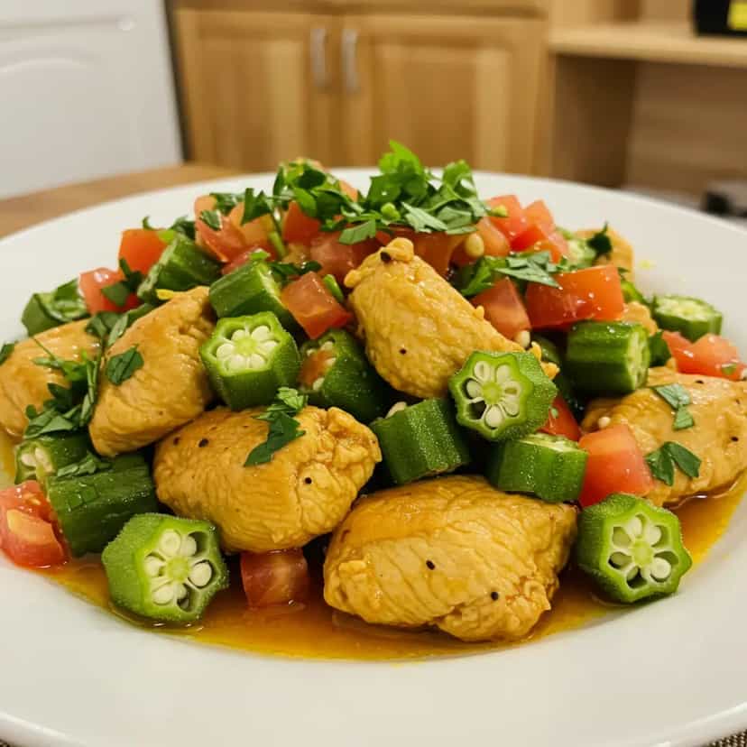 Foto deliciosa de Frango com quiabo pronta para servir - Carnes & Frango