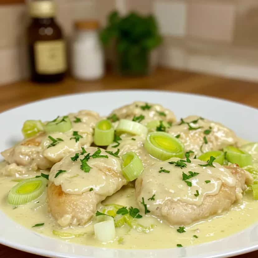Foto deliciosa de Frango cremoso com alho poró pronta para servir - Carnes & Frango