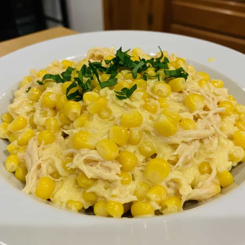 Foto deliciosa de Frango desfiado ao creme de milho pronta para servir - Carnes & Frango