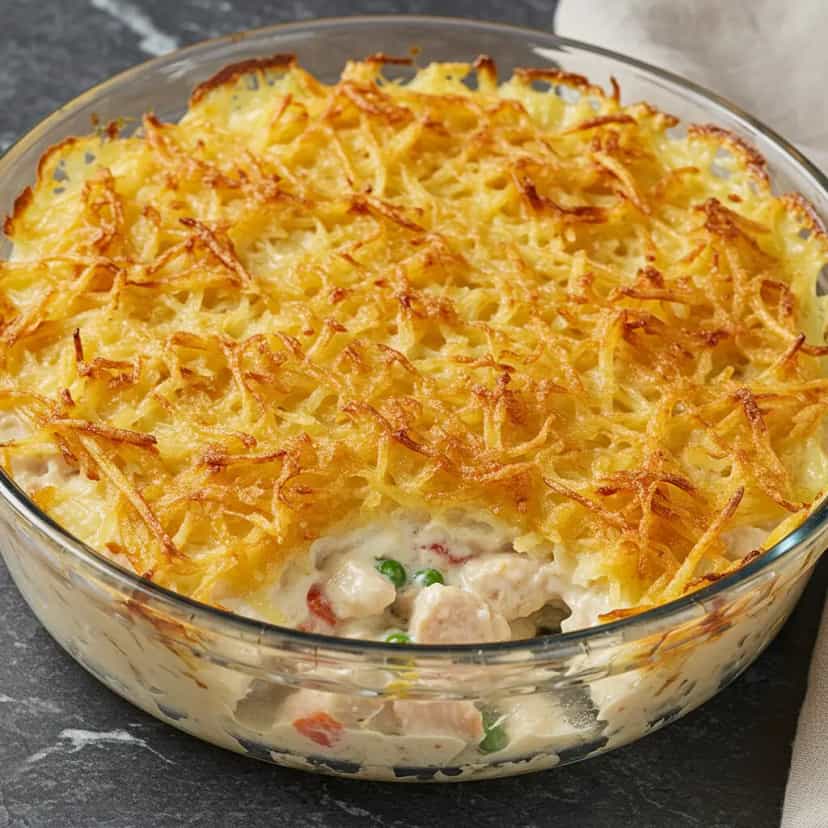 Foto deliciosa de Frango Desfiado Cremoso com Batata Palha pronta para servir - Outras Receitas