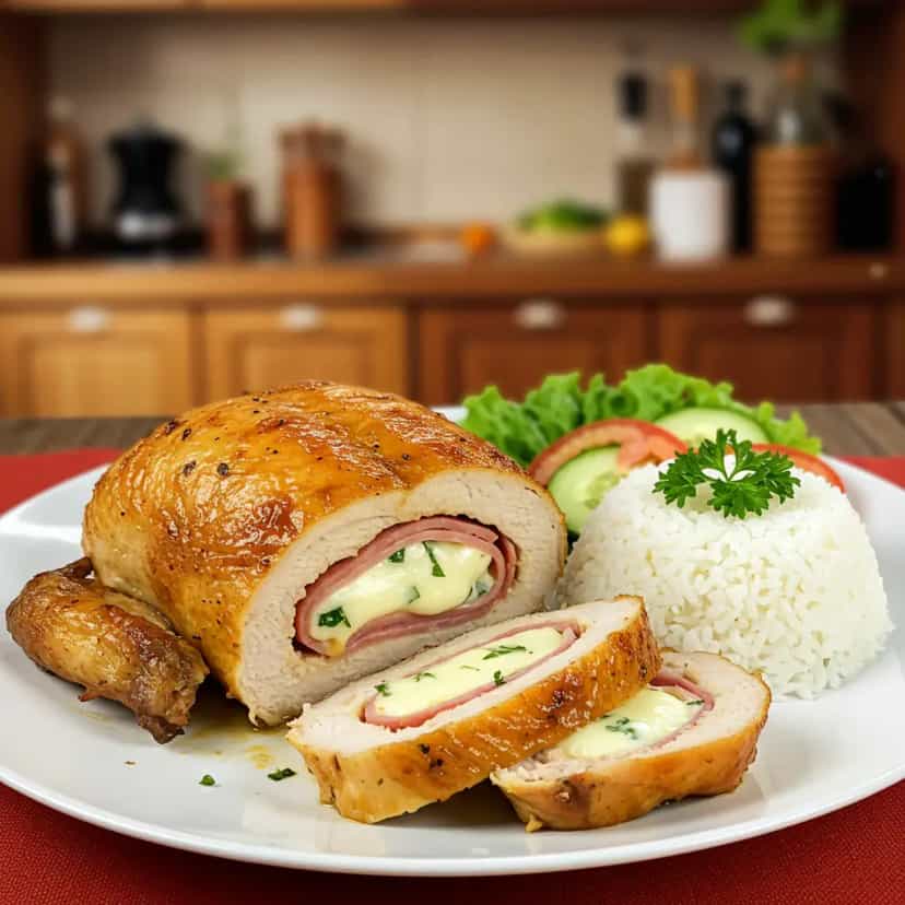Foto deliciosa de Frango desossado e recheado da Elena pronta para servir - Carnes & Frango