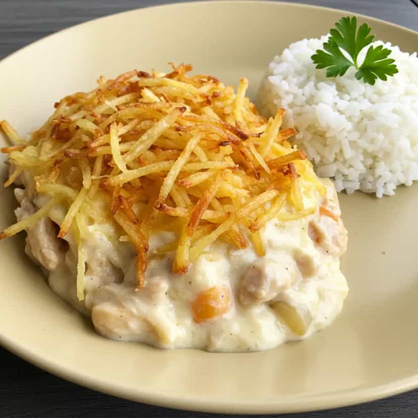 Foto deliciosa de Fricassê de Frango cremoso na Air Fryer pronta para servir - Carnes & Frango