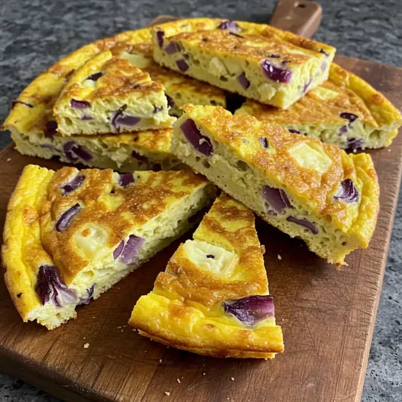 Foto deliciosa de Fritada de Cebola Roxa com Provolone pronta para servir - Brunch