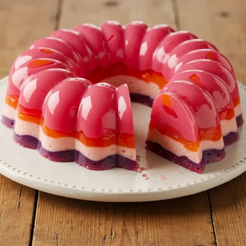 Foto deliciosa de Gelatina Colorida Tricolor com Leite de Coco pronta para servir - Doces Gelados & Sorvetes