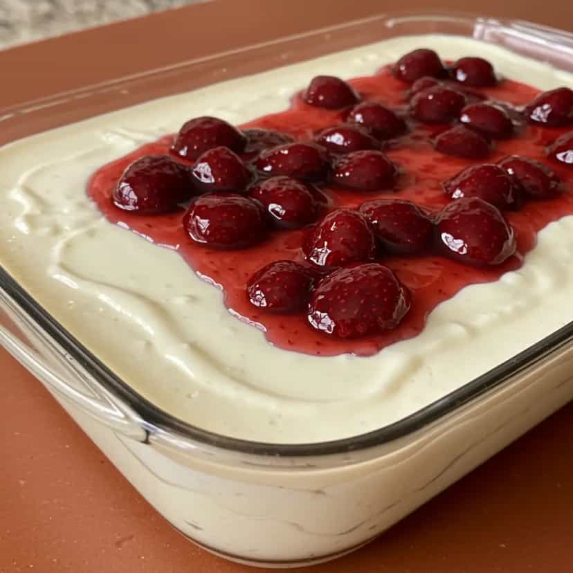 Foto deliciosa de Gelatina de Morango com Calda Caseira pronta para servir - Sem Assar