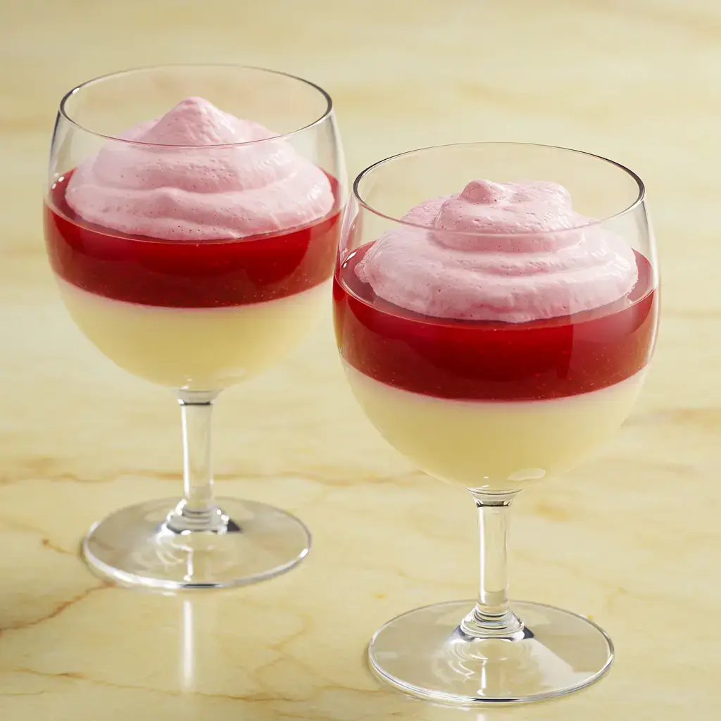 Gelatina de Morango com Creme de Leite Condensado