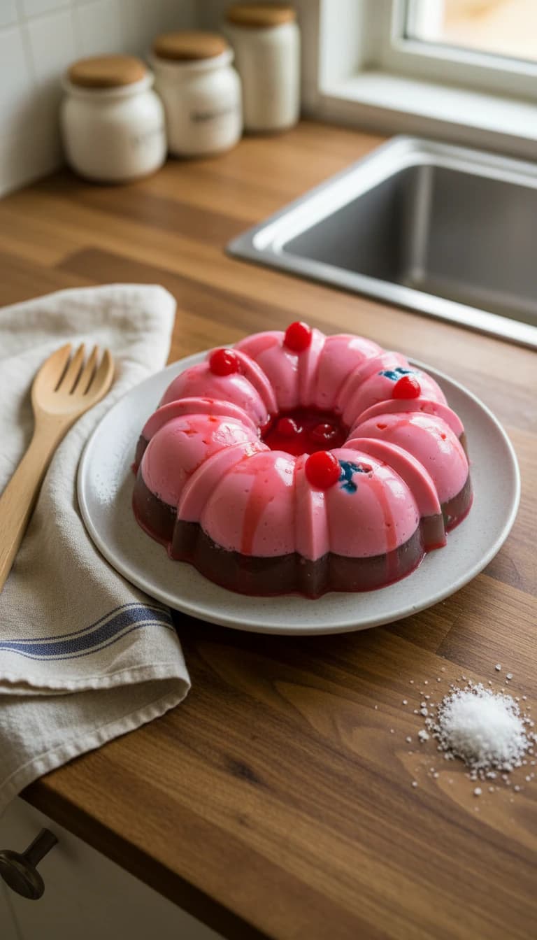 Gelatina Mosaico com Cerejas em Calda