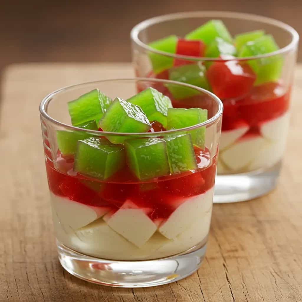 Gelatina Tricolor com Geleia de Morango