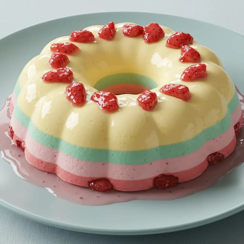 Gelatina Tricolor de Maracujá, Morango e Limão