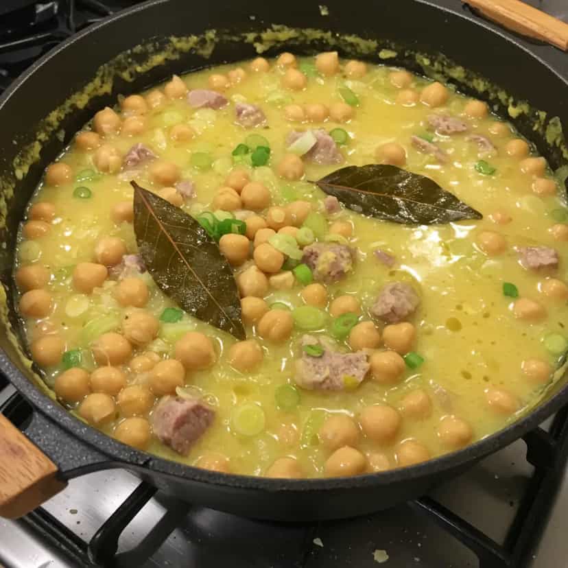 Foto deliciosa de Grão-de-bico cremoso com lombo defumado e aipo pronta para servir - Pratos Brasileiros Icônicos
