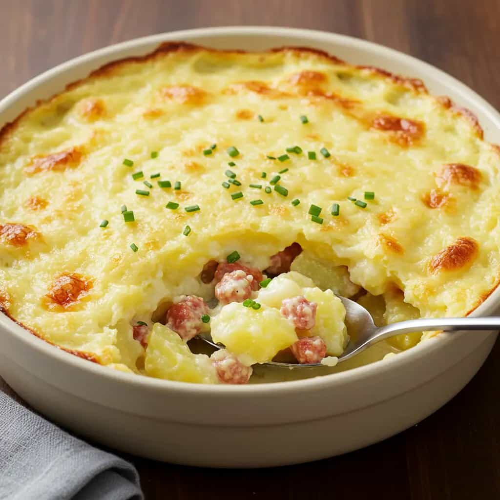 Gratinado de Batata com Calabresa e Queijo