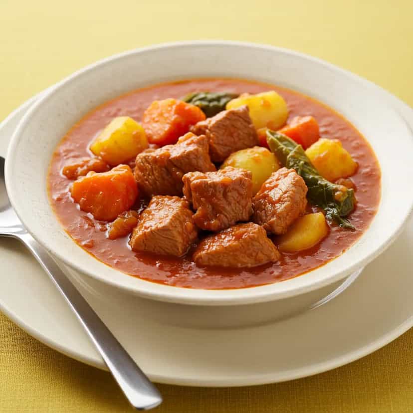 Foto deliciosa de Guizado de Coxão Duro com Batata e Cenoura pronta para servir - Carnes & Frango