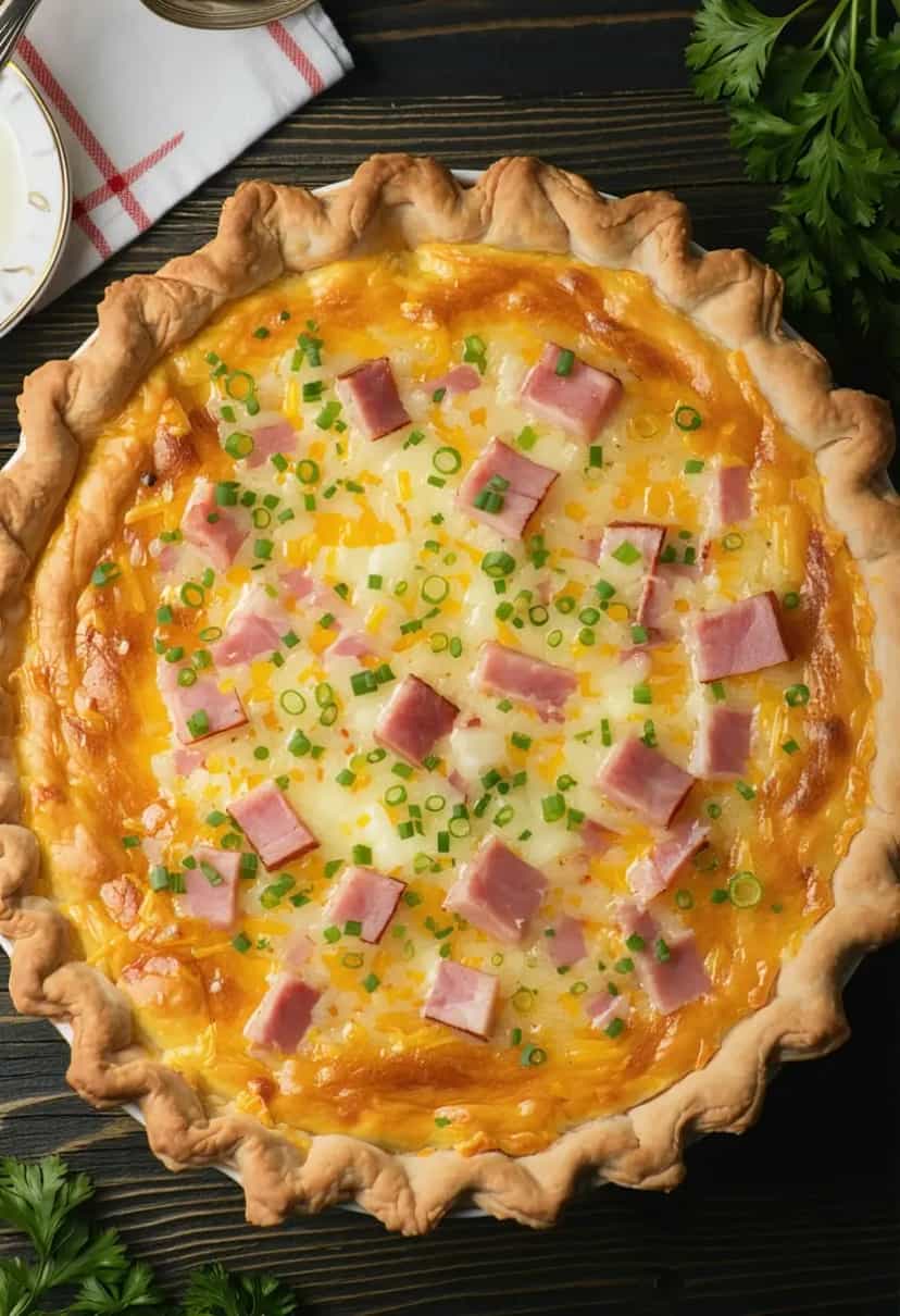 Foto deliciosa de Quiche de Presunto e Queijo pronta para servir - Brunch