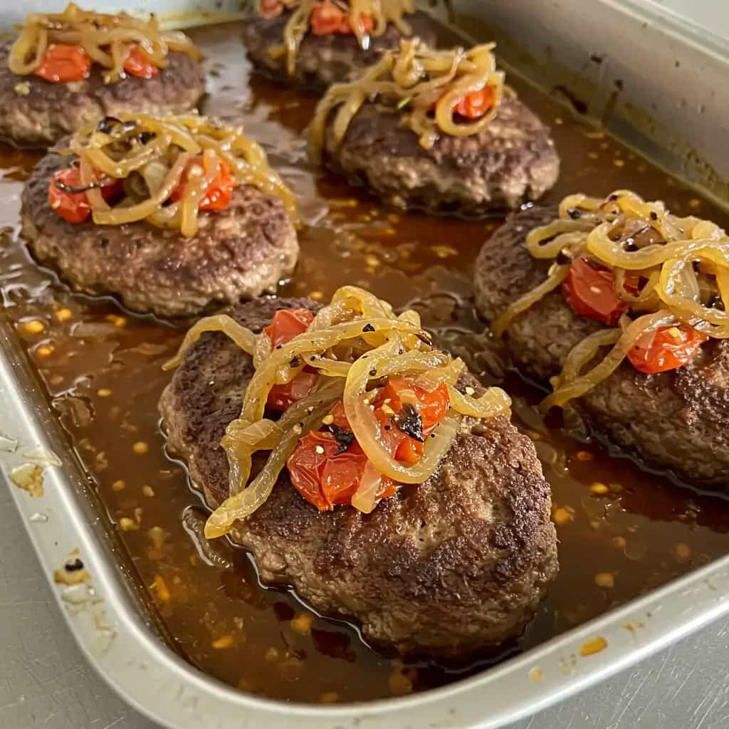 Hambúrgueres Recheados com Molho de Cebola e Pimentão