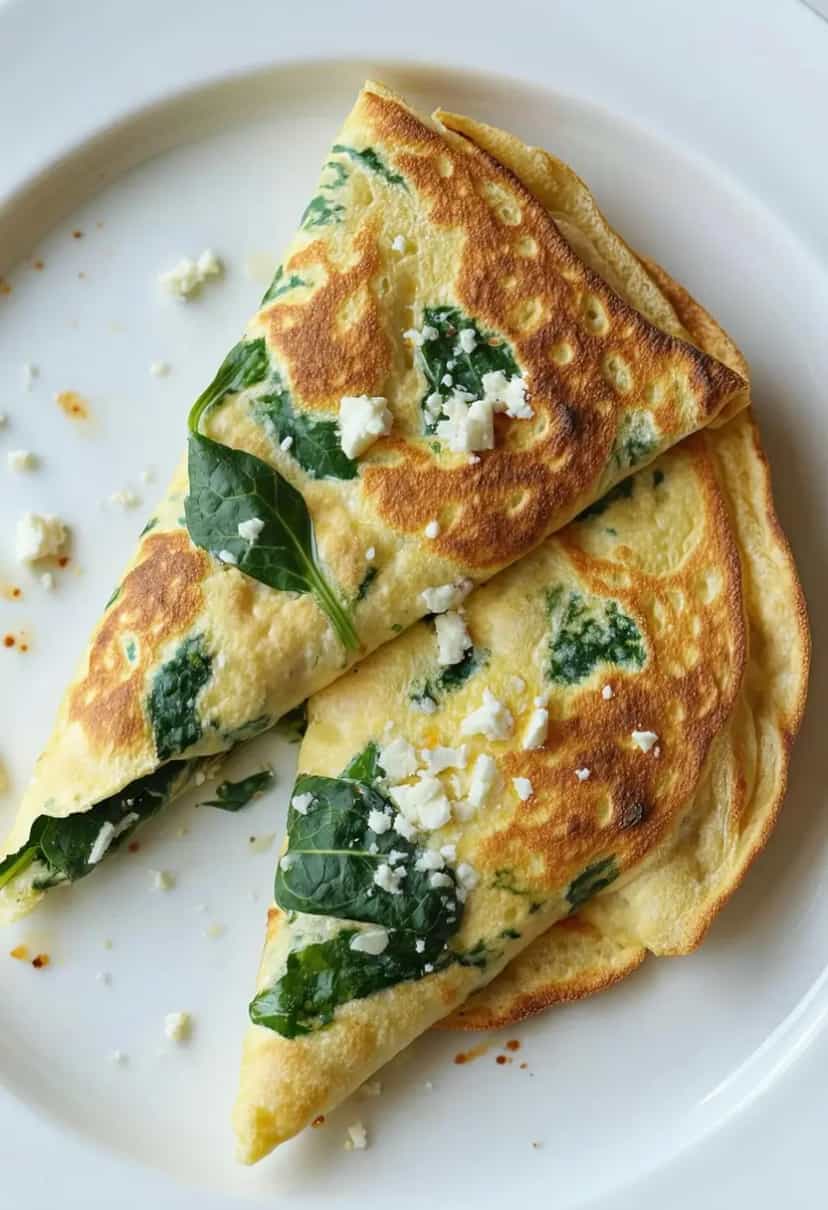 Foto deliciosa de Omelete Saudável de Espinafre e Feta pronta para servir - Ovos