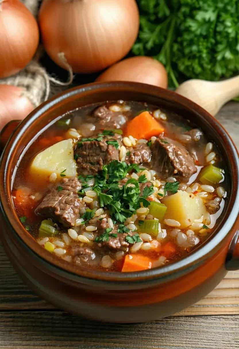 Ensopado Sustancioso de Carne e Cevada