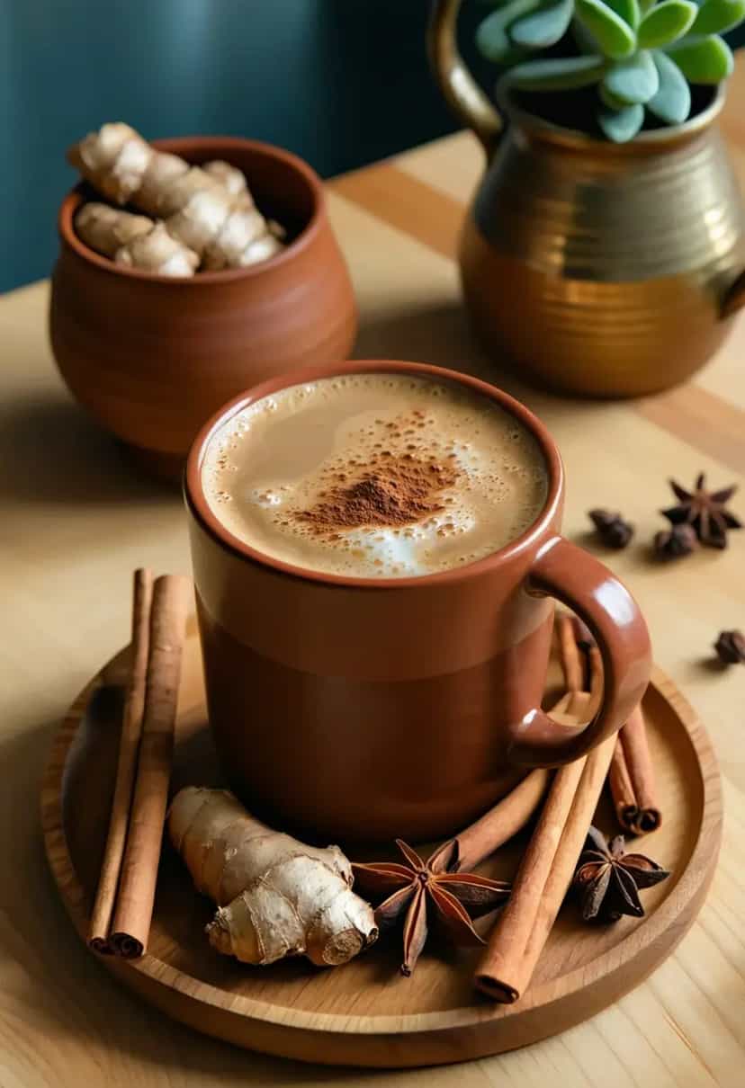 Foto deliciosa de Chai Latte Especiado Quente pronta para servir - Bebidas Quentes