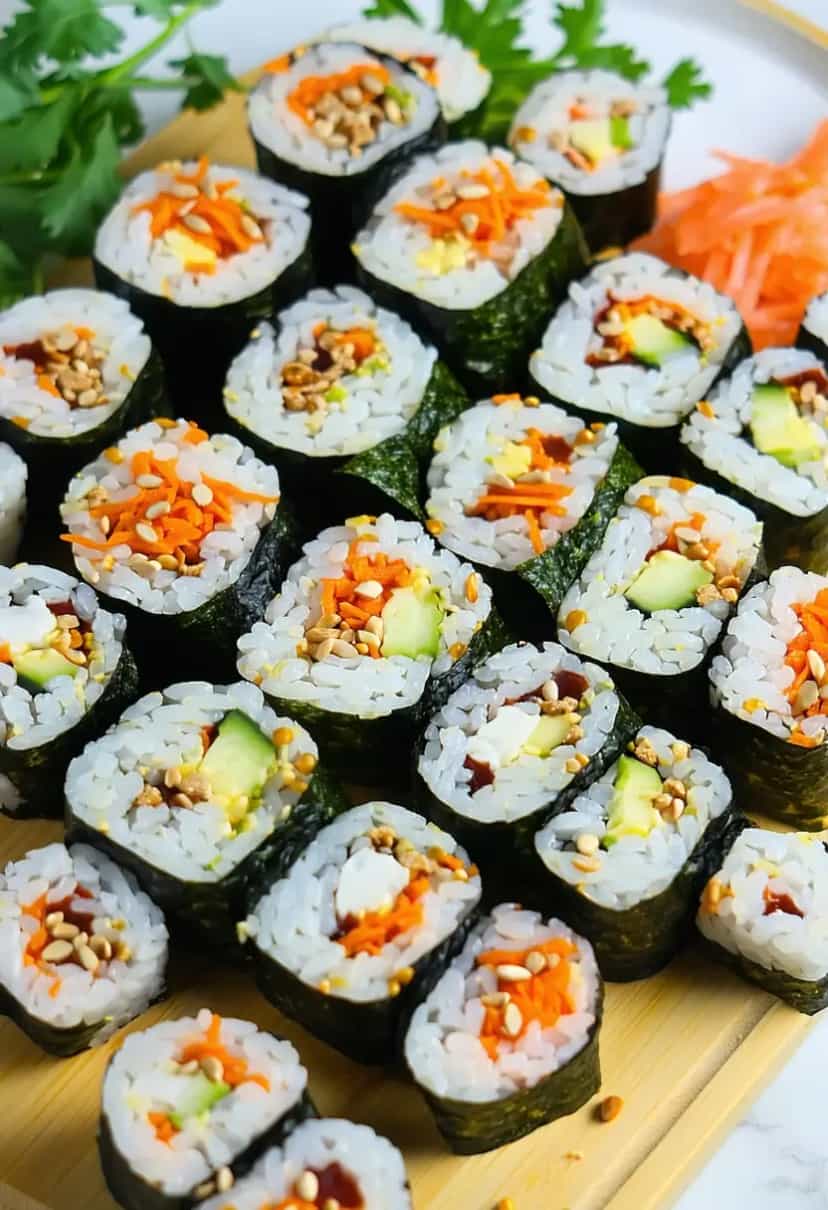 Foto deliciosa de Kimbap Vegetariano pronta para servir - Snacks Naturais