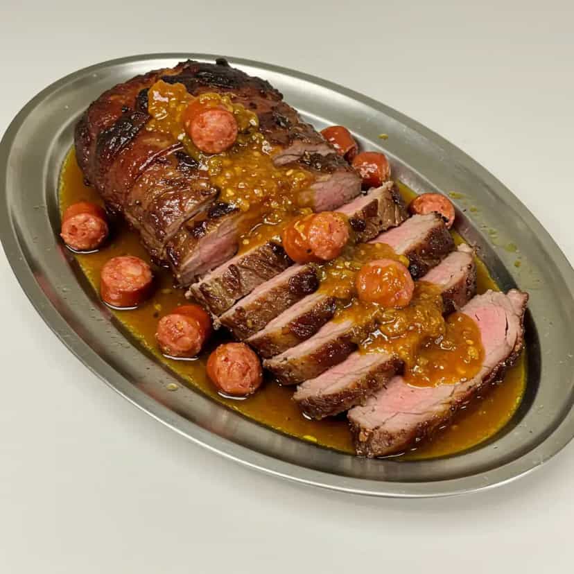 Foto deliciosa de Lagarto assado com molho roti pronta para servir - Carnes & Frango