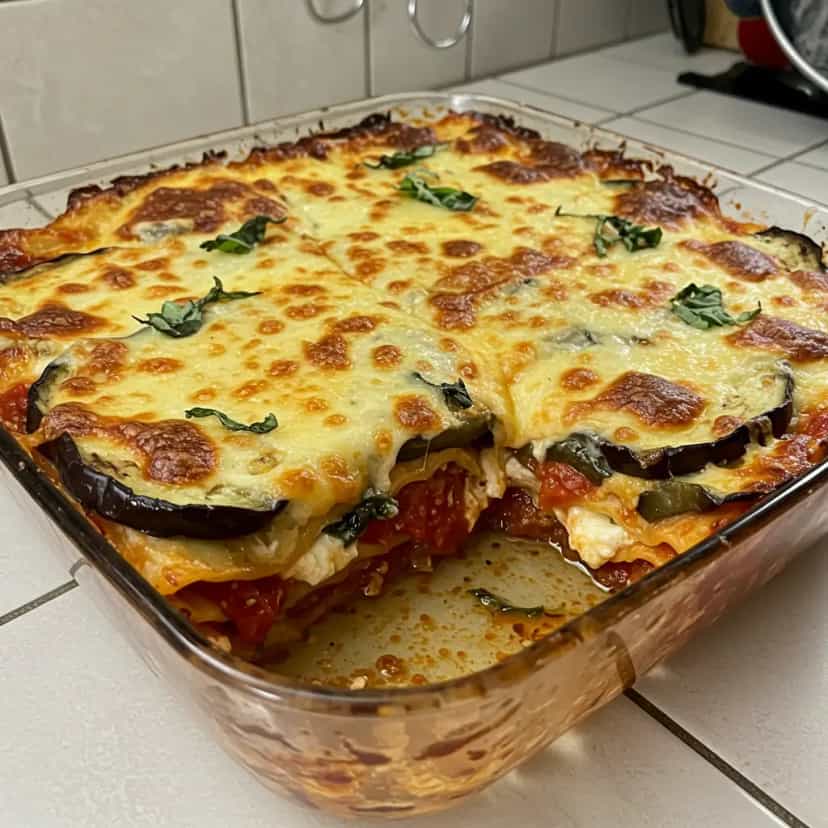Foto deliciosa de Lasanha de Berinjela com Molho de Tomate pronta para servir - Massas & Macarrão