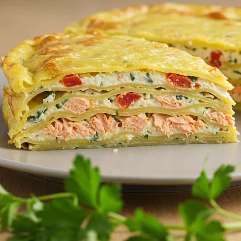 Foto deliciosa de Lasanha de Salmão ao Molho Branco pronta para servir - Massas & Macarrão