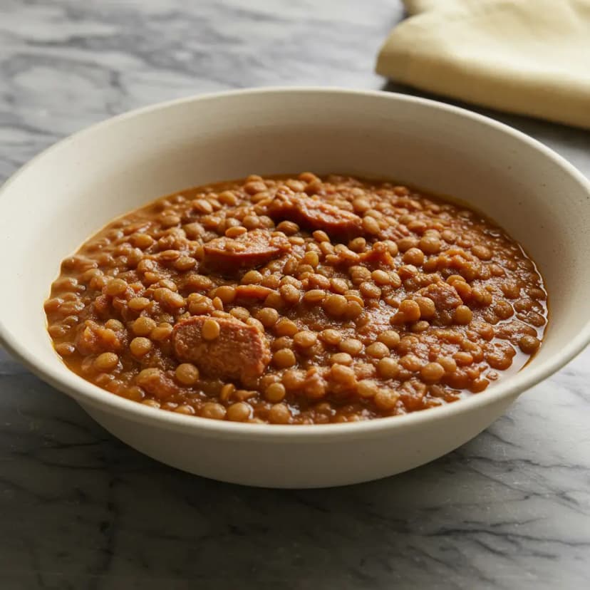 Lentilha com Calabresa e Bacon