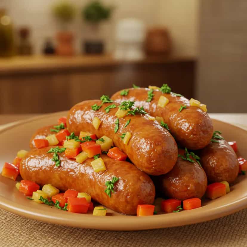Foto deliciosa de Linguiça de frango ao forno pronta para servir - Carnes & Frango