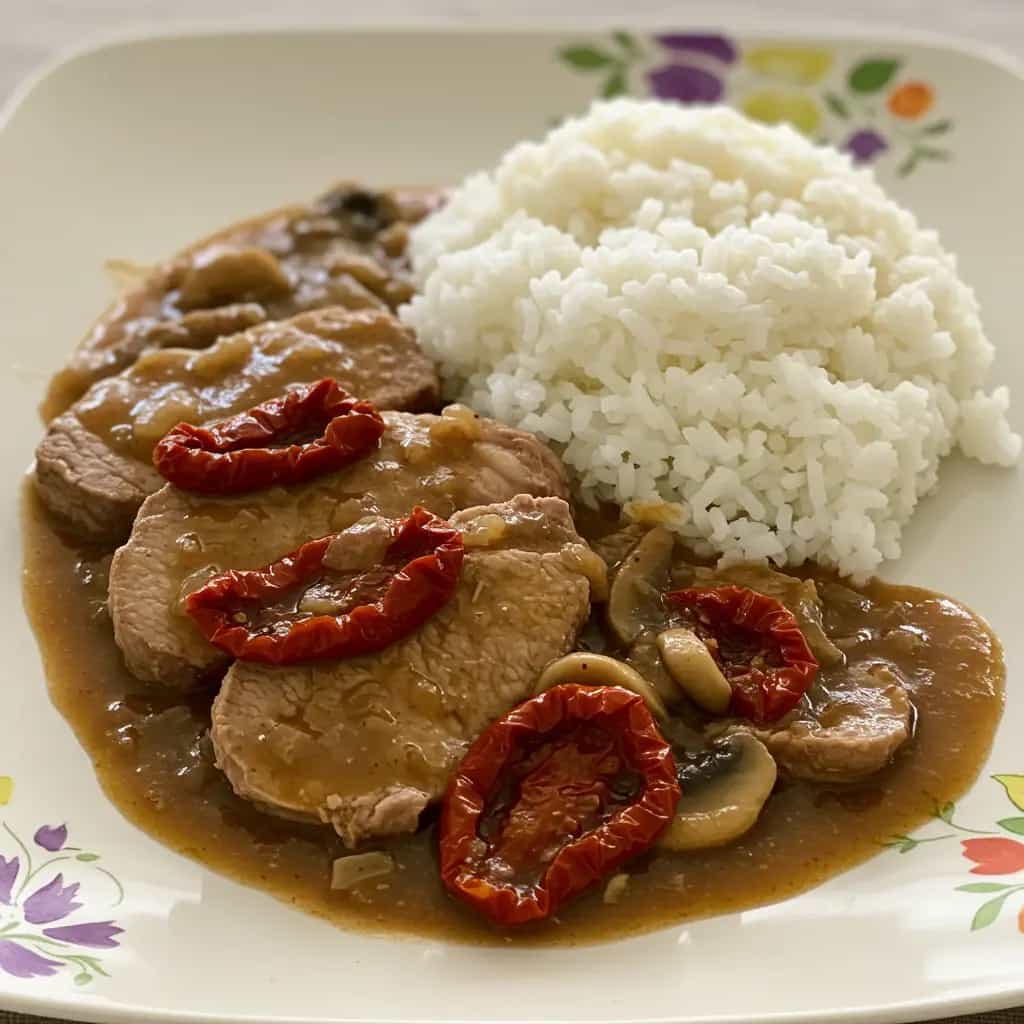 Lombo assado com Molho de Champignon e Tomate Seco