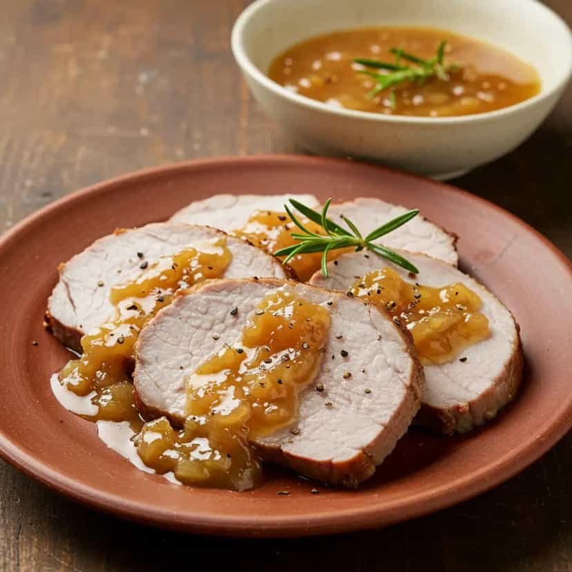 Foto deliciosa de Lombo Suíno ao Maracujá com Mel pronta para servir - Carnes & Frango