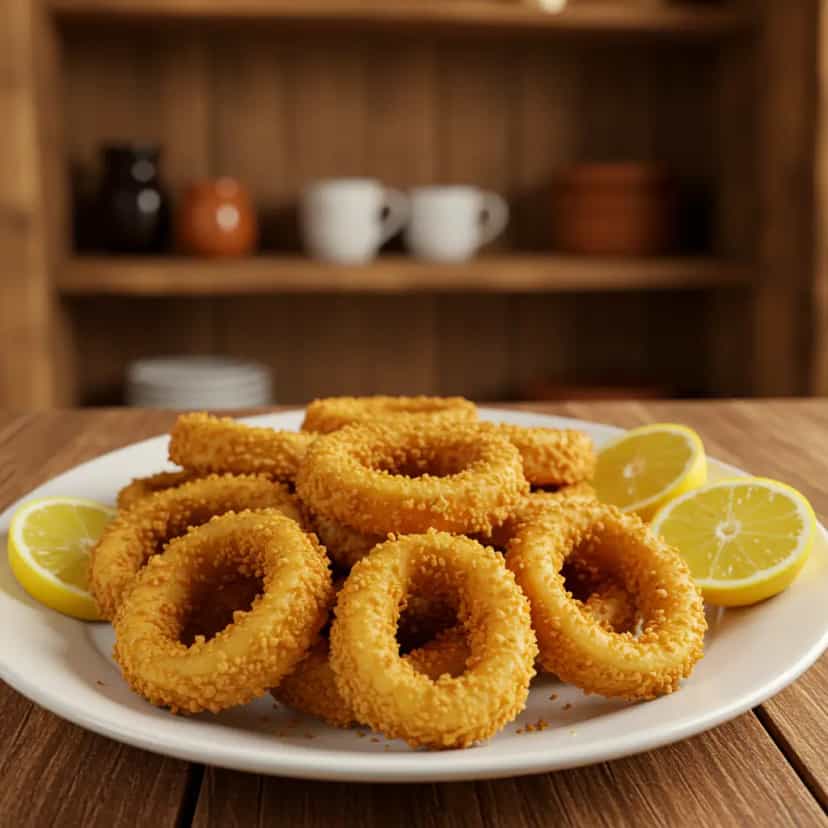 Foto deliciosa de Lula à milanesa pronta para servir - Salgadinhos