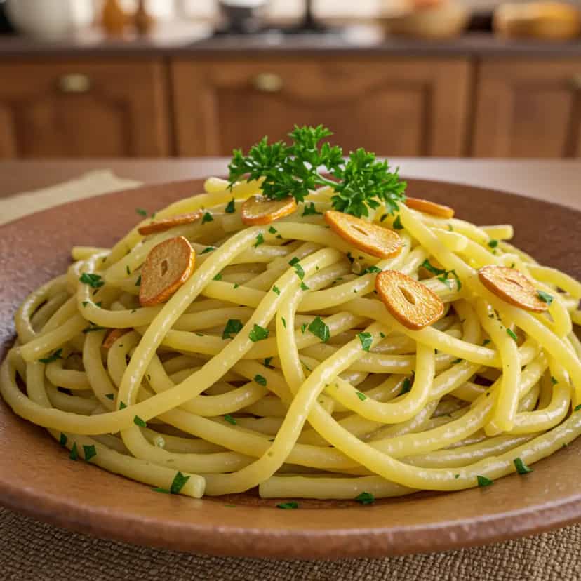 Foto deliciosa de Macarrão ao Alho e Óleo com 5 Ingredientes pronta para servir - Até 5 Ingredientes