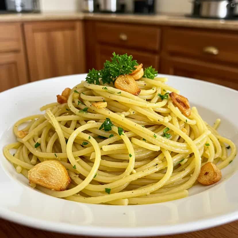 Foto deliciosa de Macarrão ao alho e óleo prático pronta para servir - Até 5 Ingredientes