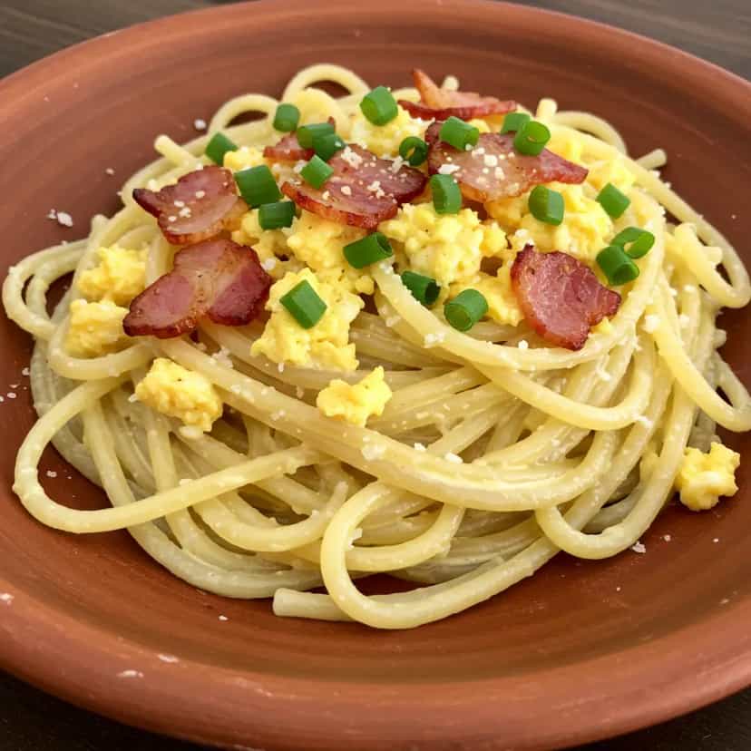 Foto deliciosa de Macarrão Carbonara Simples e Rápido pronta para servir - Outras Receitas