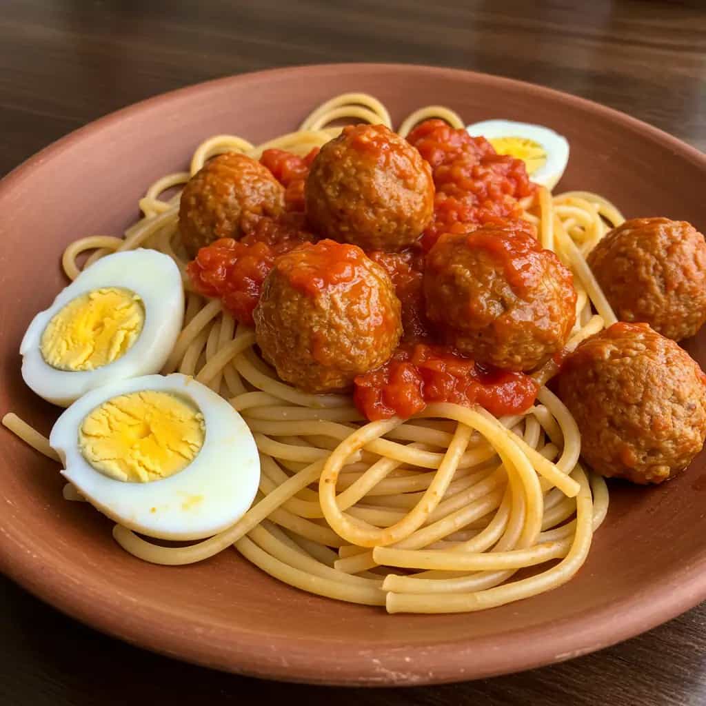 Macarrão com Almôndegas e Ovos