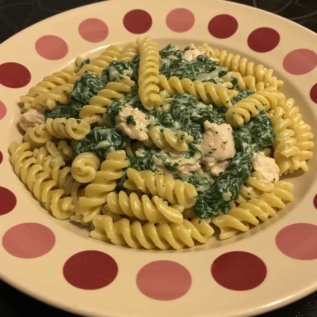 Macarrão com Frango e Molho Cremoso de Espinafre