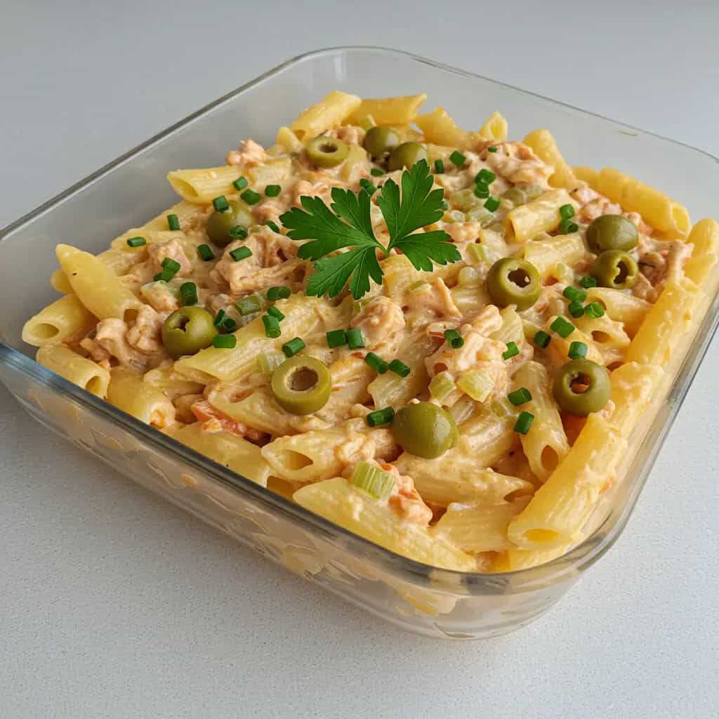 Macarrão Cremoso com Frango e Molho de Tomate