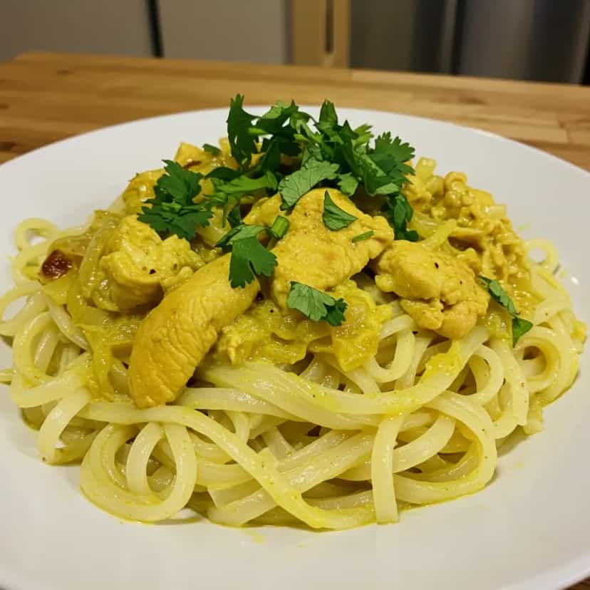 Foto deliciosa de Macarrão de Arroz com Frango ao Curry pronta para servir - Bowls & Noodles